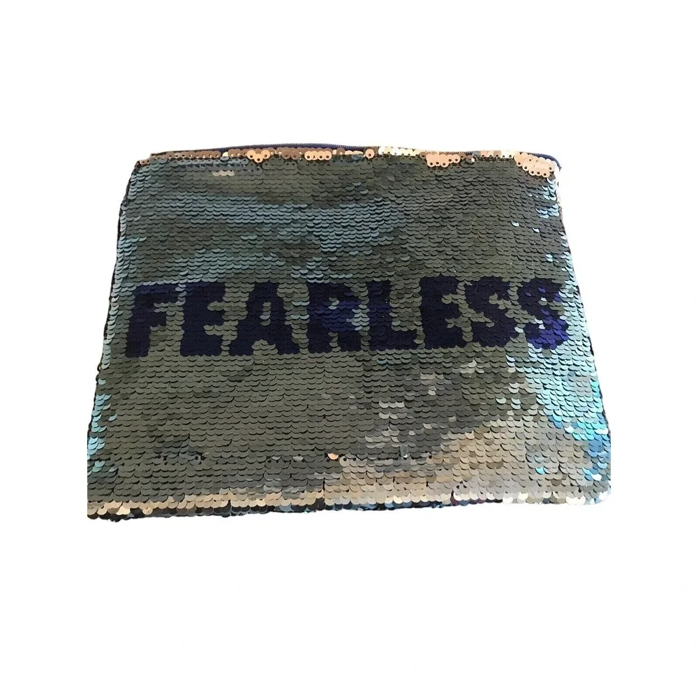 NEW Frozen Pencil Makeup Bag Pouch Elsa Fearless Flip Sequin Blue Silver